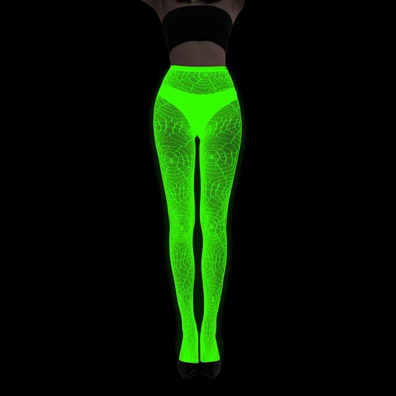 

Fluorescent pantyhose luminous fishnet socks green light sexy tattoo lace body jacquard lace hollow socks one size [simple package]