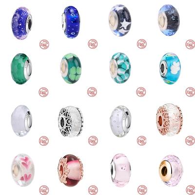 Kolorowe koraliki ze szkła Murano Kwiat Przezroczysta bańka Urok Koralik Fit Oryginalna bransoletka Kobiety 925 Sterling Silver Jewelry