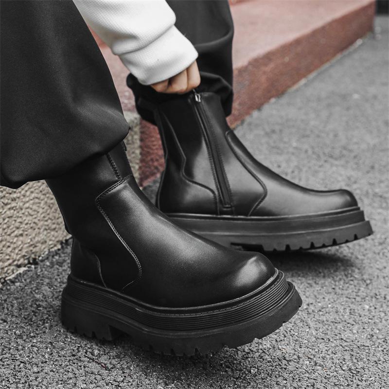 Tendência de moda casual botas masculinas de couro de sola grossa botas de trabalho ao ar livre outono e inverno quentes sapatos de cano alto 59690-J