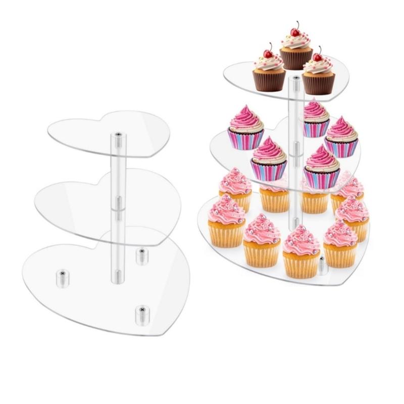 Elegant 3 Layers Heart Shaped Cupcake Holder for Weddings and Celebration Acrylic Dessert Display Stand Cake Organizer