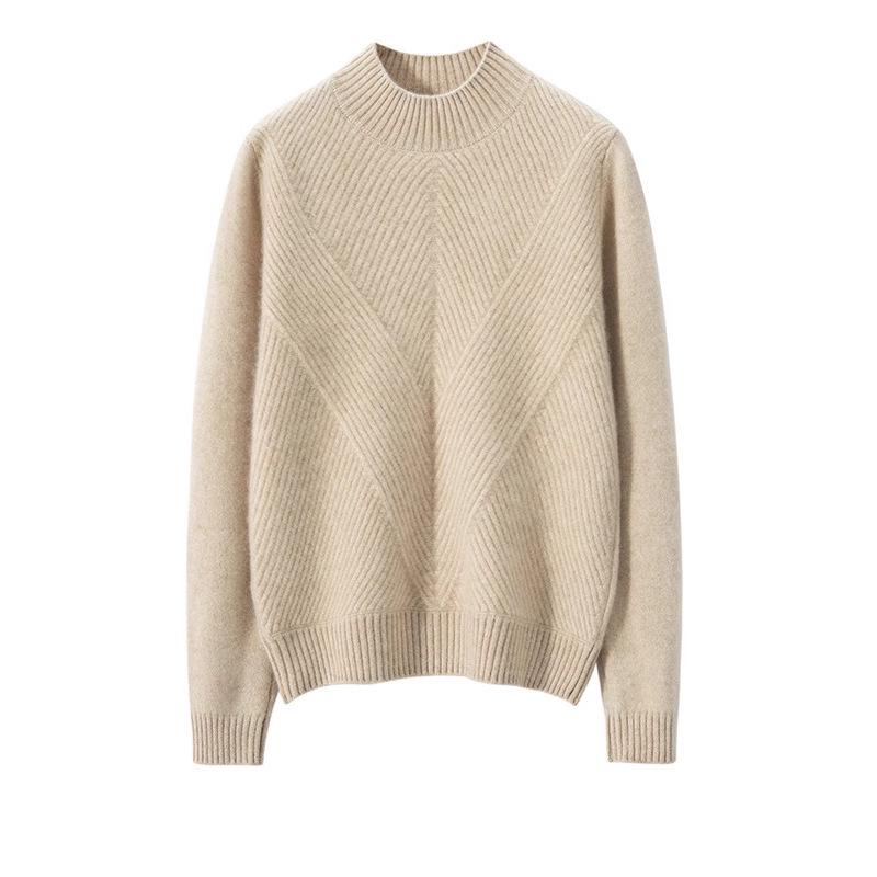 Women's High Neck Cashmere Knit Sweater - Thickened Loose Fit Pullover for Autumn/Winter