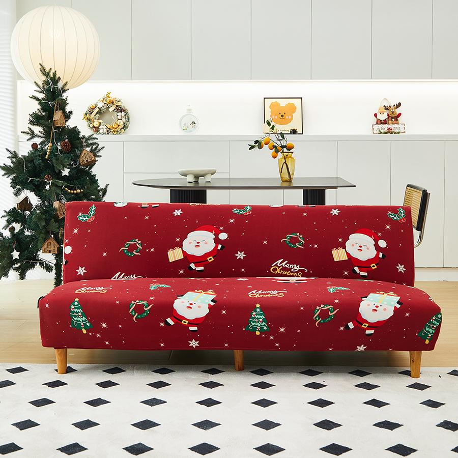 1pc Printed Christmas Element Pattern Sofa Bed Cover High Elasticity Decorative Sofa Bed All-season Use