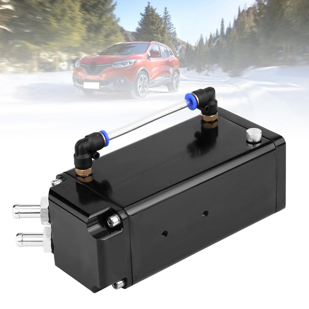 Square Style Billet Aluminum Engine Oil Catch Reservoir Breather Tank Can Kit Black