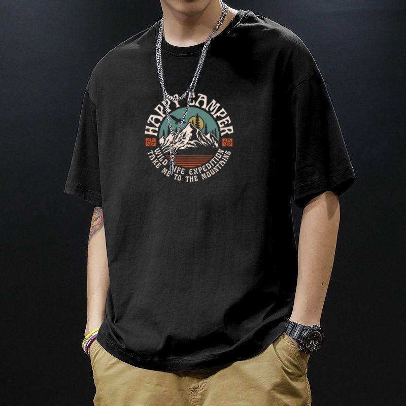Men's Summer Short-sleeved Loose T-shirt Youth Round Neck Pullover Sports Tops