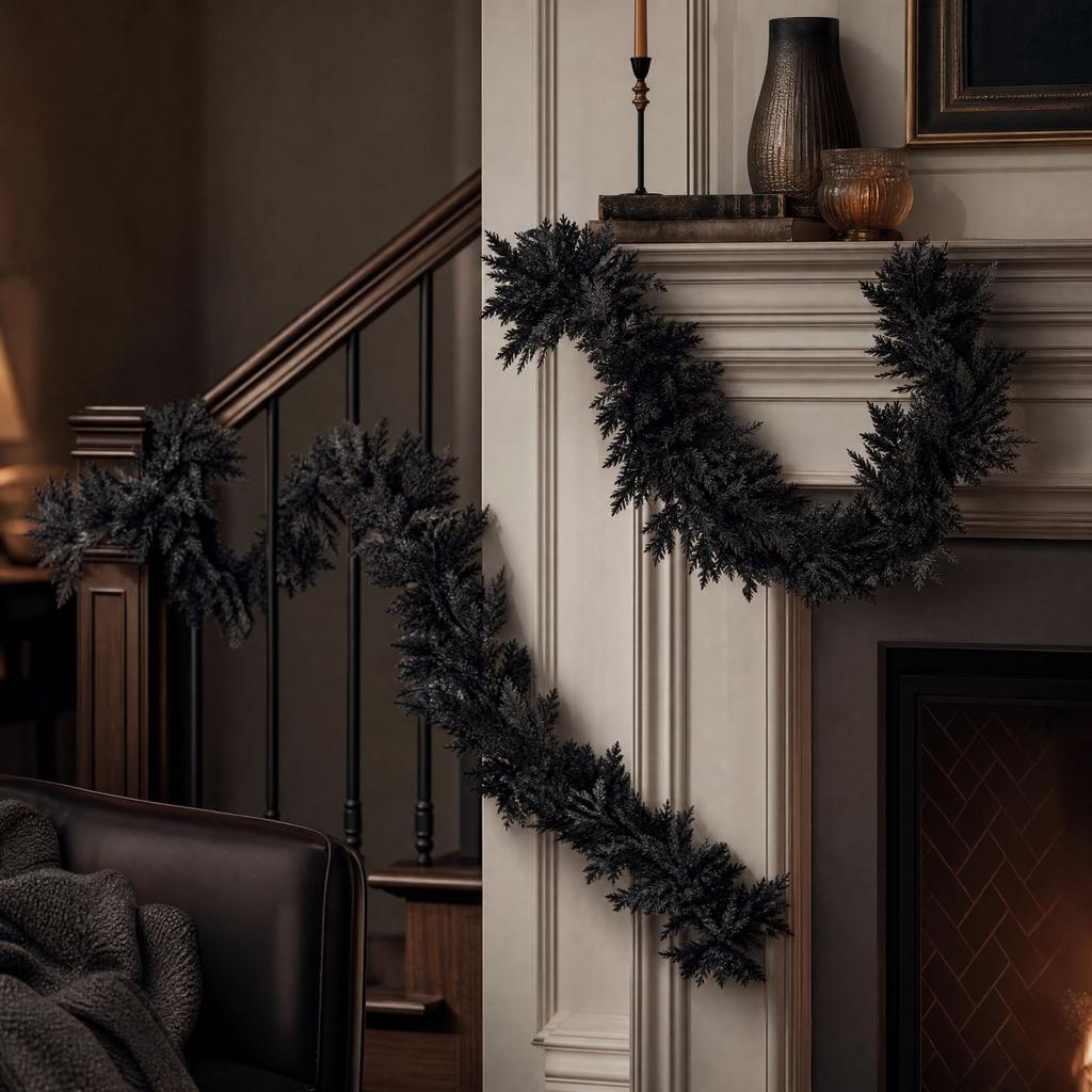 Artificial Halloween Cedar Garland No Lights, for Mantel Door Shelf Fall Decor