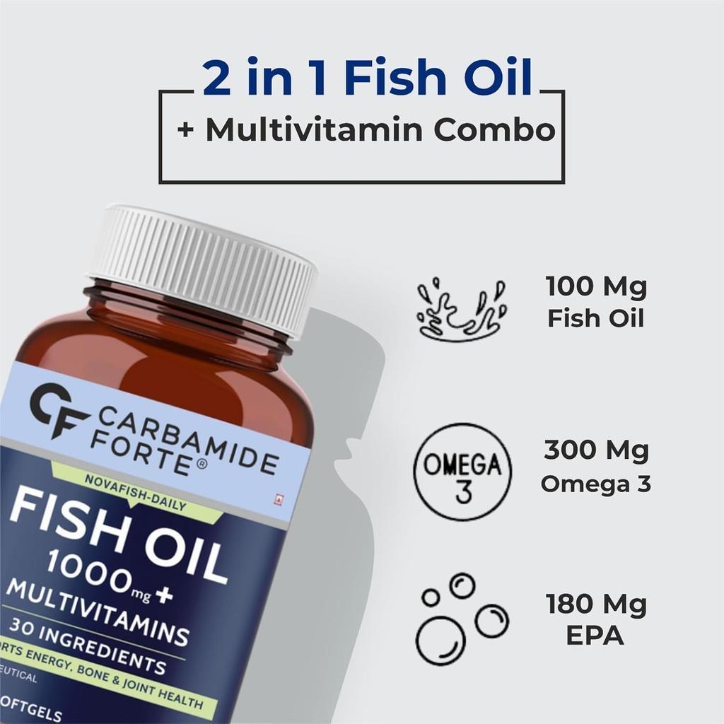 Carbamide Forte Fish Oil with Multivitamin 1000mg Omega 3 Capsules for Men & Women 60 Softgel Capsules