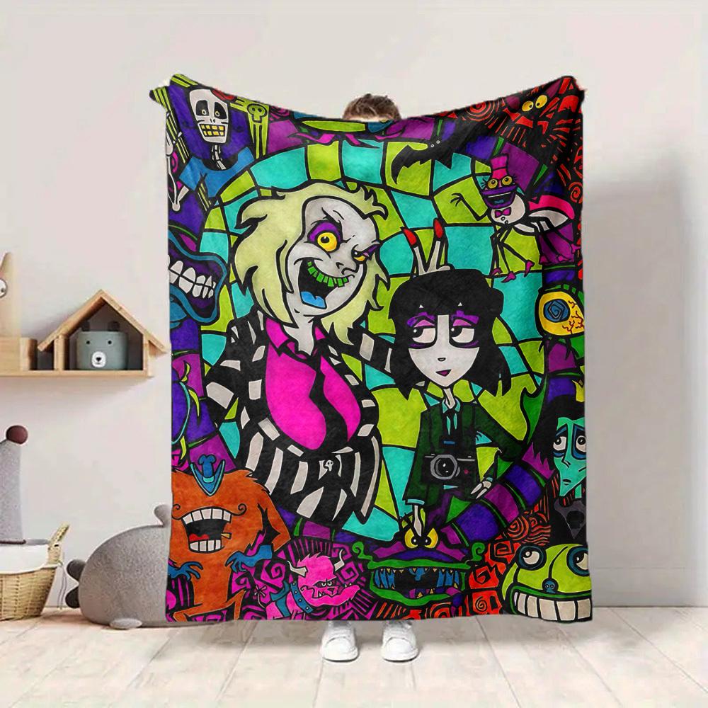 1pc Beetlejuice Blanket Lightweight Flannel Throw For Sofa, Bed, Travel, Camping, Livingroom, Office, Couch, Chair, And Bed