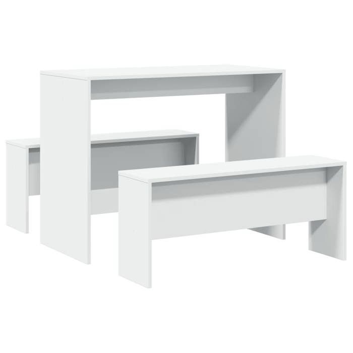 VidaXL Ensemble table à manger et bancs 3pcs blanc bois d'ingénierie, ensemble de table à manger, table à manger avec bancs, 855530