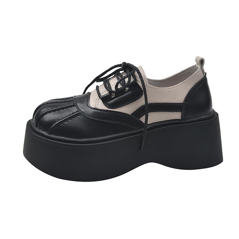 

[Uncle Big Head] Autumn Versatile Muffin Platform Single Shoes Retro Shell Head Color Matching Small Leather Shoes Women 40 чёрный