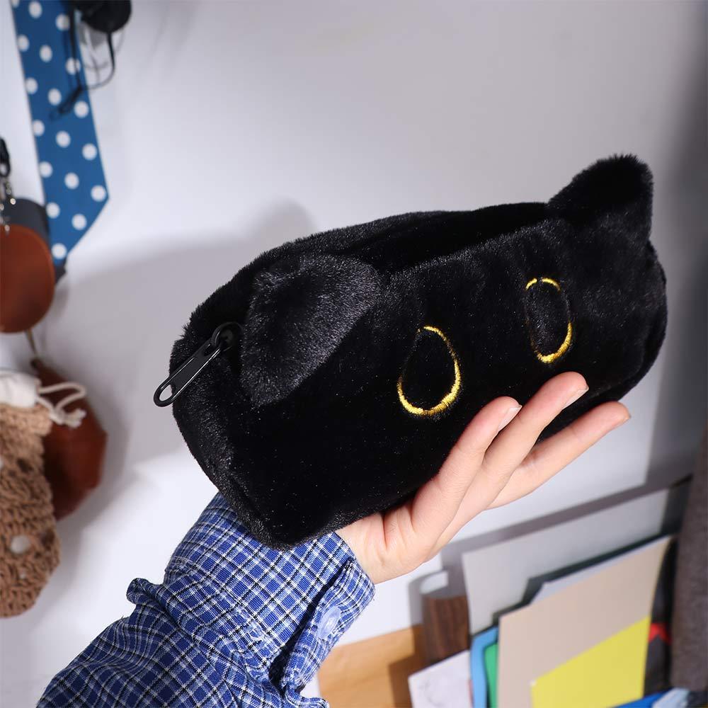 Large Capacity Black Cat Pen Bag Cute Design Stationery Storage Bag Cat Plush Pencil Case  Boy Girl