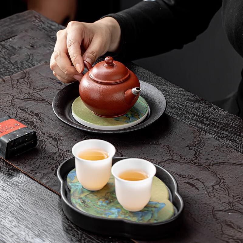 Vintage Black Ceramic Absorbent Tea Tray