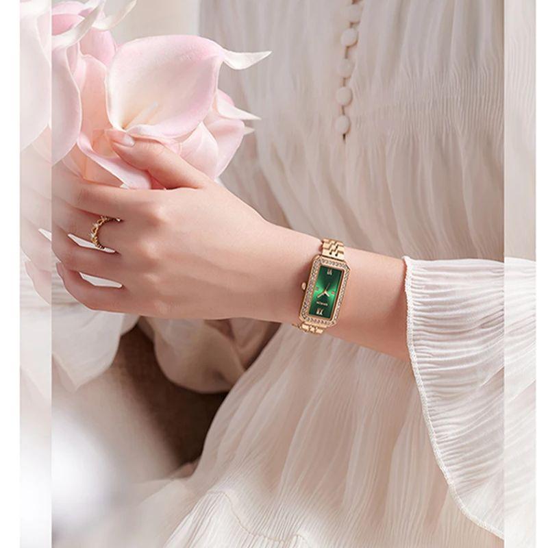 Luxury Fashion Women Quartz Watch Green Dial Student Ladies Diamond Watches for Woman Waterproof Wristwatches Reloj Mujer