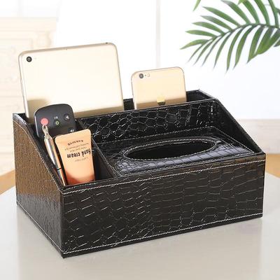 Leather Tissue Box with Storage Caddy
