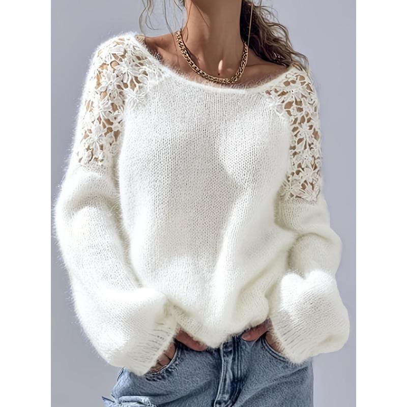 Damen Pullover mit langen Ärmeln, handgehäkelt, aus Kunstmink, Strickpullover