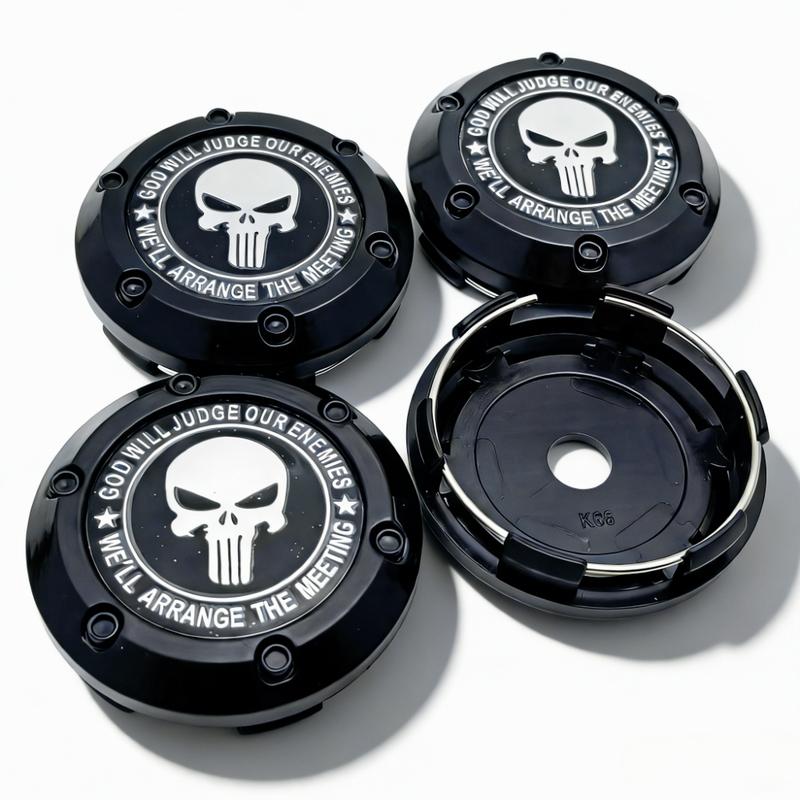 4pcs Skull Logo Badge Emblem Car Wheel Center Caps 66MM Clips 62MM Rim Hubcaps Dust Cover Wheels Cap Hub Replace Car Accessories