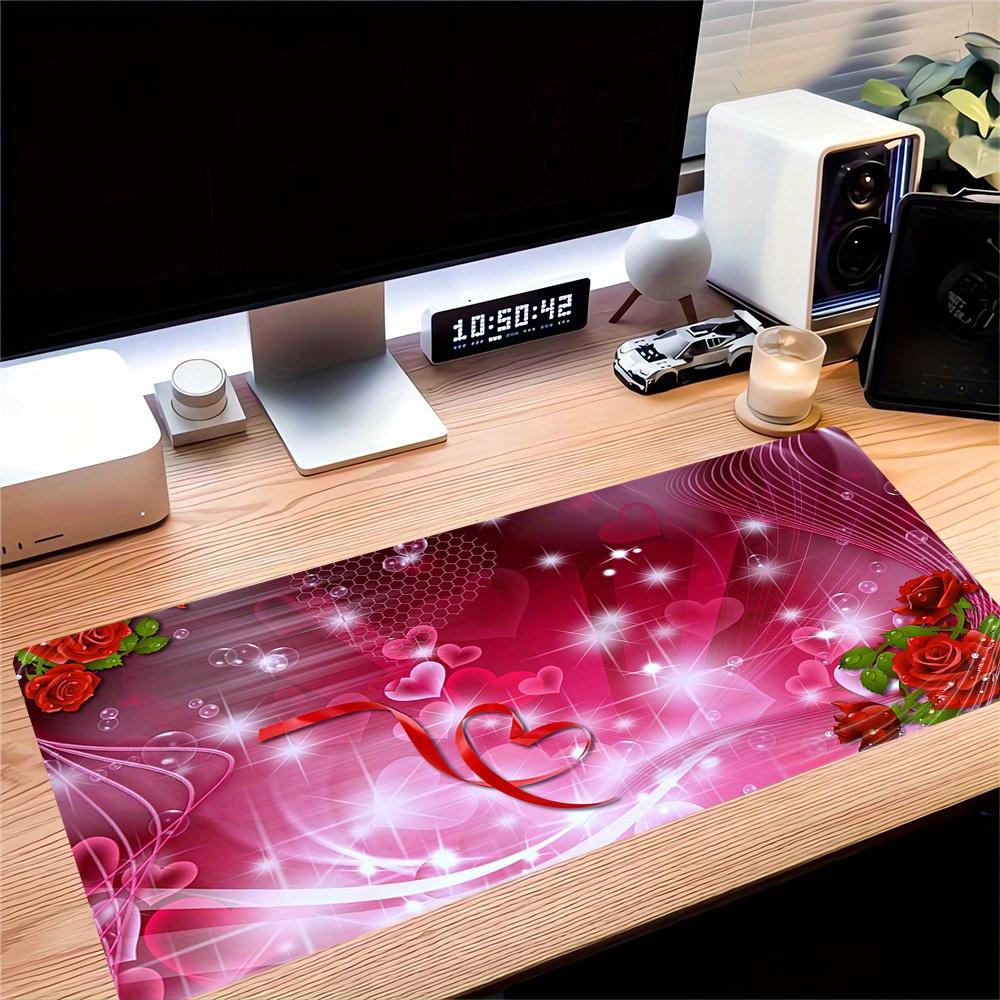 1pc Large Gaming Mouse Pad, UV Reactive Non-Slip Desk Mat, Washable PolyesterLove, Roses, HeartsComputer Pad with Vibrant Game Machine Print