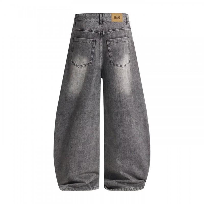 Retro Washed Wide Leg Denim Pants Men Women Relaxed Fit Straight Cut With Whiskering Detail