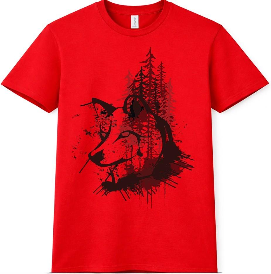 Wolf T-Shirt Forest Wildlife Pine Trees Silhouette Graphic Tee S