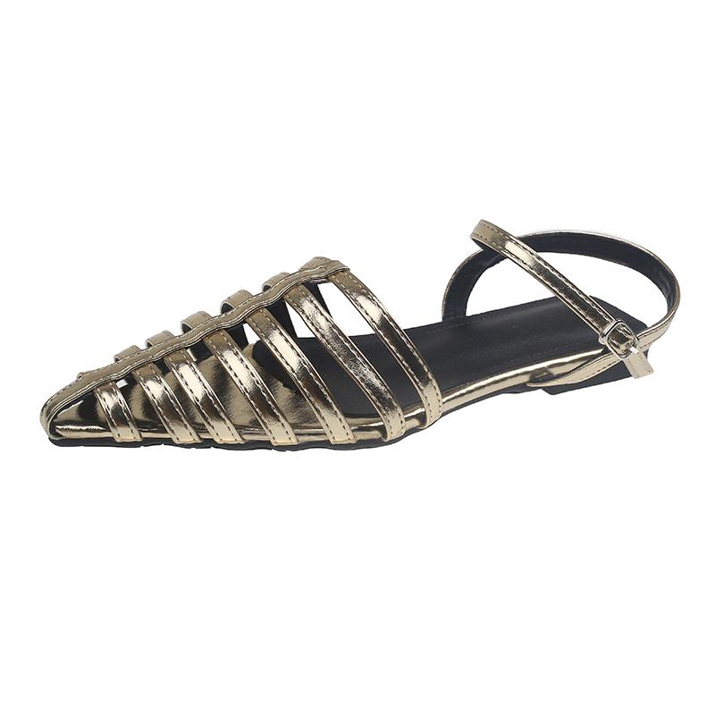 

Модные сандалии баотоу женские модные с острым носком с мелким вырезом полые с комбинацией тонких ремешков мягкая подошва противоскользящие износостойкие балетки 40 золотой