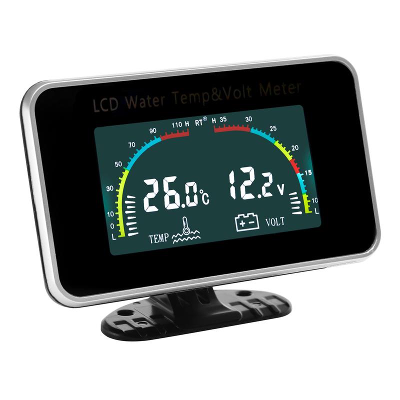2 In 1 Car LCD Digital Water Temp Voltage Gauge Car Voltmeter Water Temp Gauge With Water Temp Sensor 1/8NPT For 12V 24V Car Tru