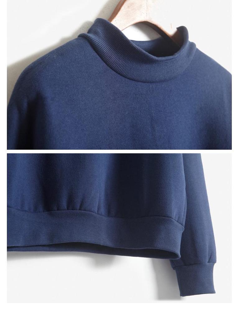 Cross-Border Solid Color Half-High Neck Sweatshirt – Custom Image Option Available