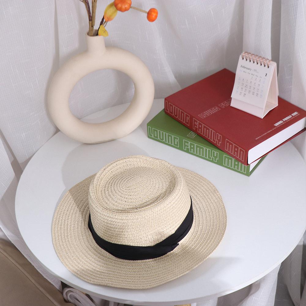 Flat Brim Straw Woven Hat Wide Brim Women's Sun Hat Fashion Sunscreen Bucket Hat  Hiking