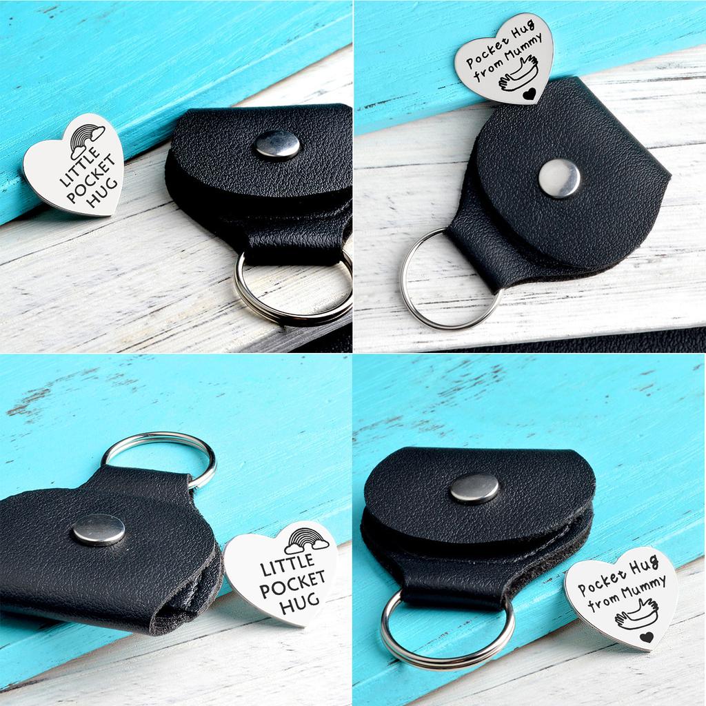 PU Cover Heart Keychain Stainless Steel Keychain Little Pocket Hug from Mom Keyring for Women Girl Party Ornament