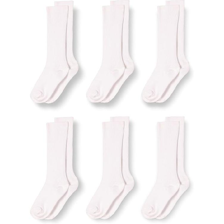 Amazon Essentials Unisex Kids  Casual Cotton Ribbed Knee High Socks, 6 Pairs Large белый