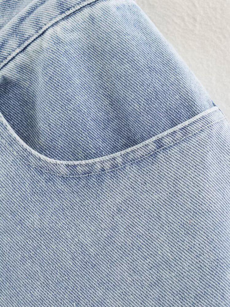 2026 Summer European & American Style High-Waist Cutout Denim Straight-Leg Pants