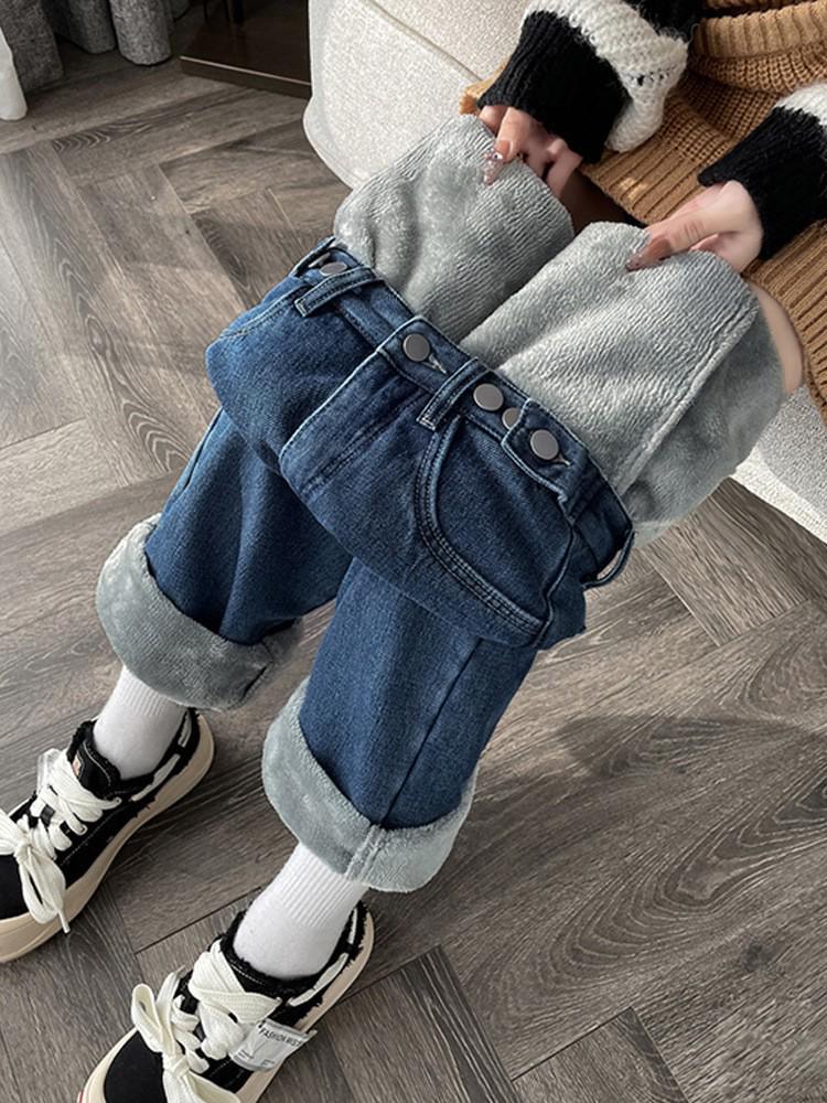 Dámské nastavitelné džíny s vysokým pasem - volné kalhoty s rovnými nohavicemi v korejském stylu, zeštíhlující střih, délka ke kotníkům, malé velikosti dostupné pro jaro a podzim.