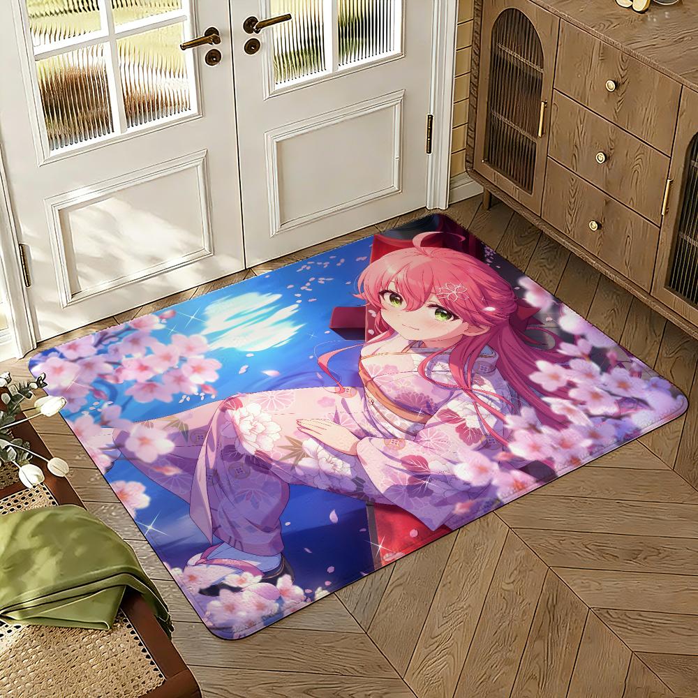 Classic Anime S-Sakura Miko Girl Floor Mat Soft Thickened Absorbent Non-Slip Bedroom Living Room Door Mat Home Flannel Rugs