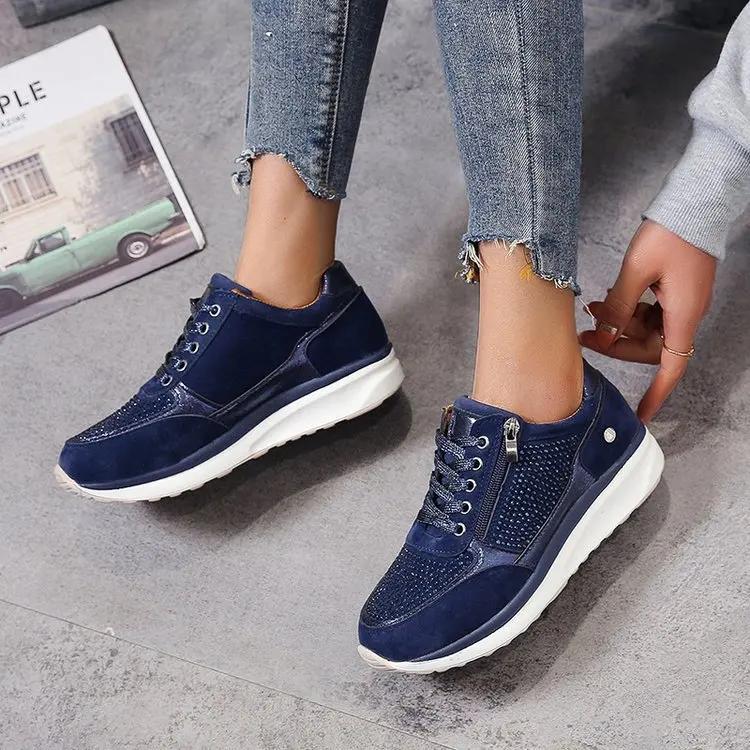 Women Sneaker Autumn Lace Up Vulcanized Shoes Woman Casual Platform Female Sequined Cloth Shoes Ladies Flat Footwear
