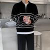 Men's Retro Striped Polo Sweater: Autumn Casual, Loose Fit, Long-Sleeve, Half-Zip Lapel Design.