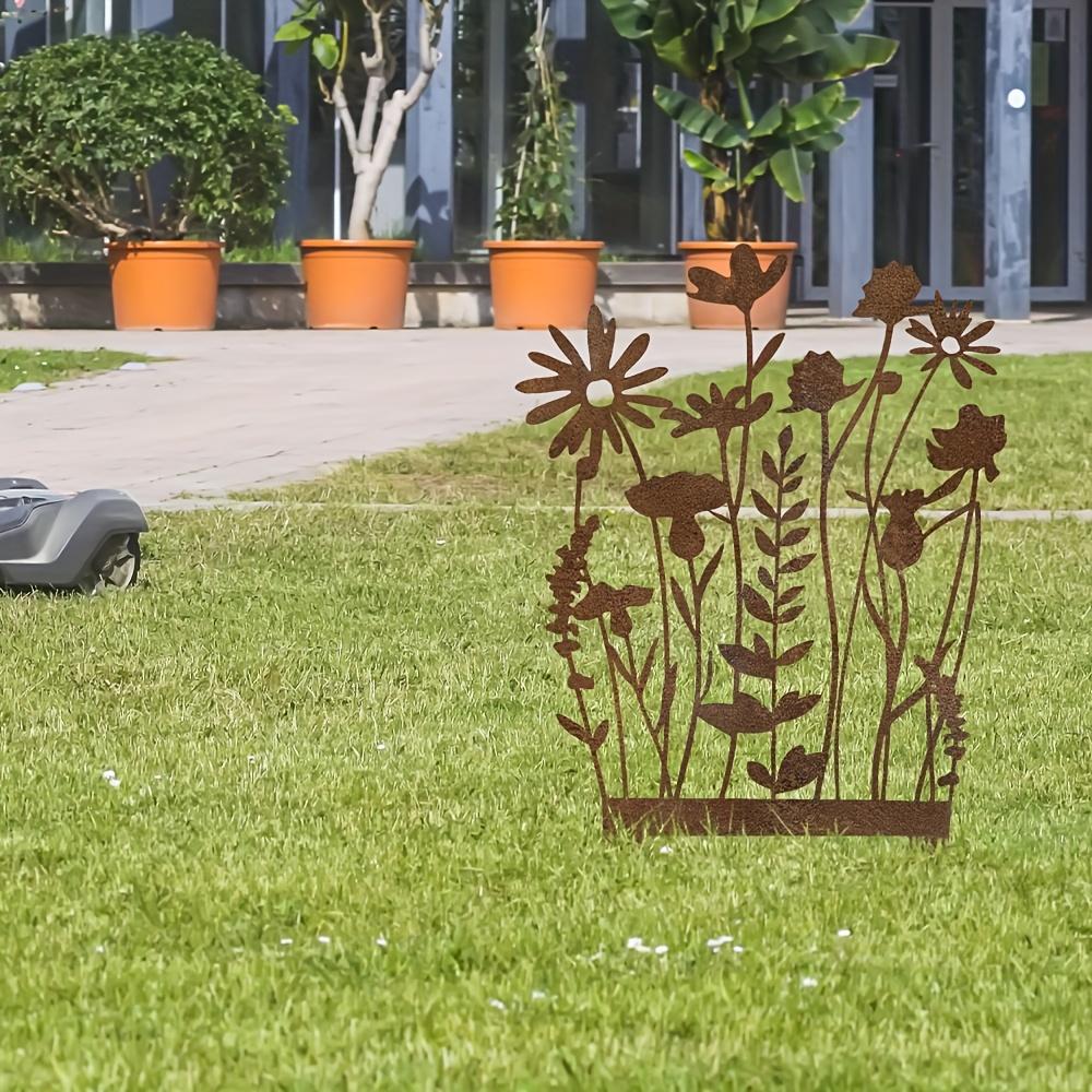 1 Stück Rostiger Metall Wildblumenstecker Erdspieß Deko - Zeitgenössische Gartenkunst, Perfekt für Muttertag oder Geburtstagsgeschenke Kein Strom erforderlich