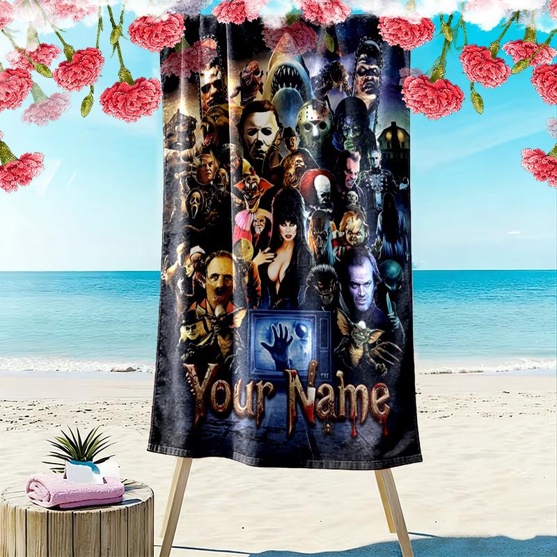 Name Custom Horror Themed Print Beach Towel, Large Soft Quick Dry Towel for Beach Camping Swimming