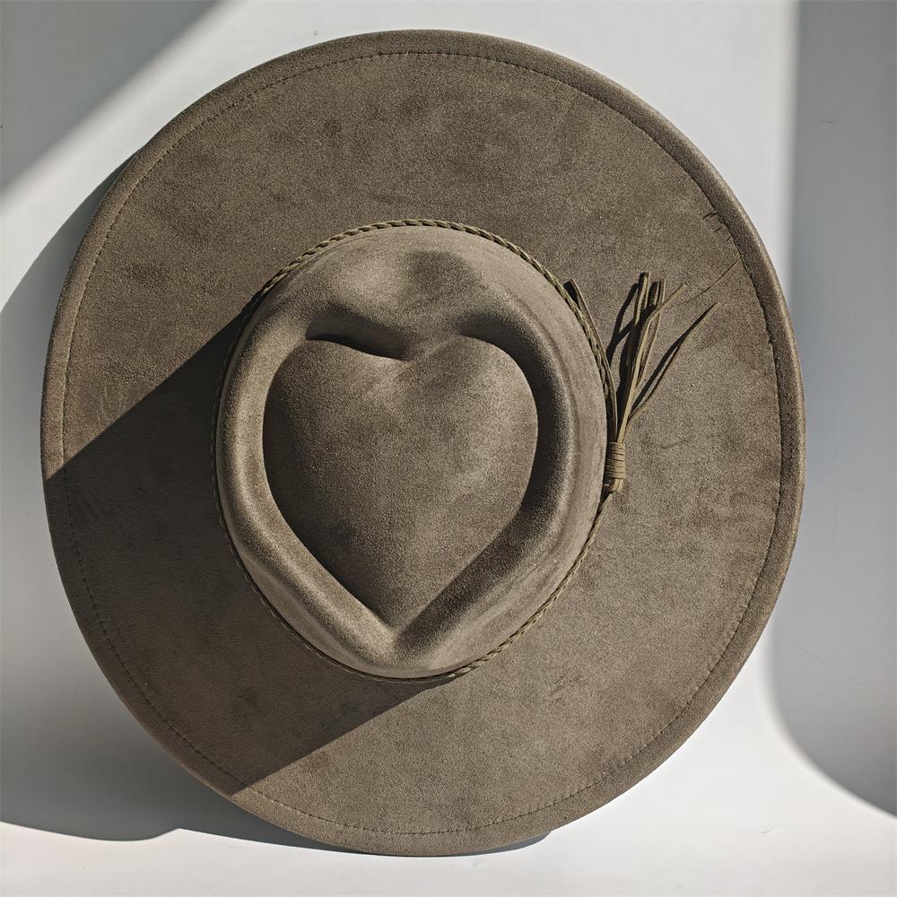 New Heart Top Suede 9 cm Wide Brim Fedora Hat Men's and Women's Autumn Felt Jazz Hat Classic Suede Fedoras Chapeau Sombrero