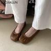 Fashion SUOJIALUN 2025 Autumn Women New Brand Flat Shoes Fashion Pleated Shallow Slip On Single Shoes Soft Flat Heel Outdoor Ballet Shoe
