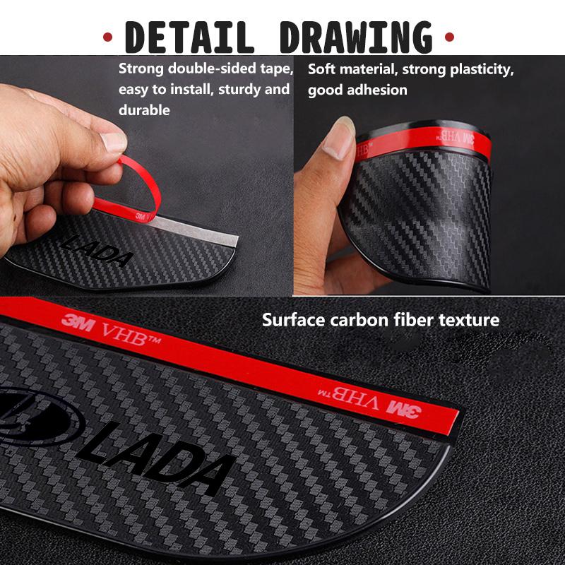 For Lada Car Rearview Mirror Rain Eyebrow Visor Carbon Fiber Auto Accessories Largus Priora Vesta Niva Samara Kalina 4x4 Urban