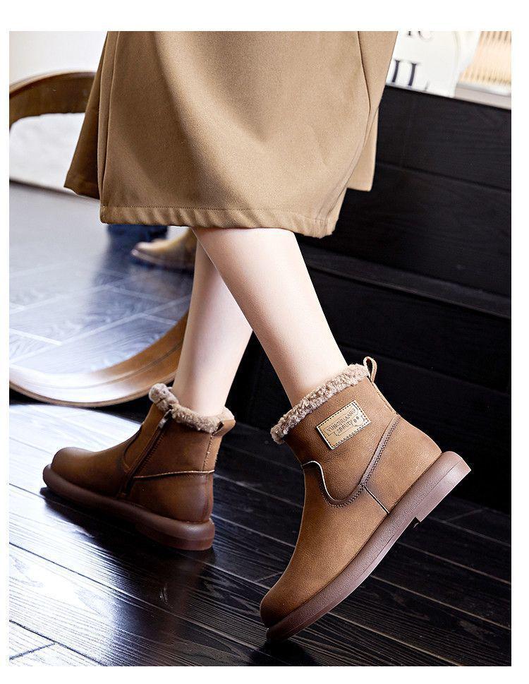 Women's Waterproof Leather Ankle Boots - Lambswool Lined Winter Snow Boots