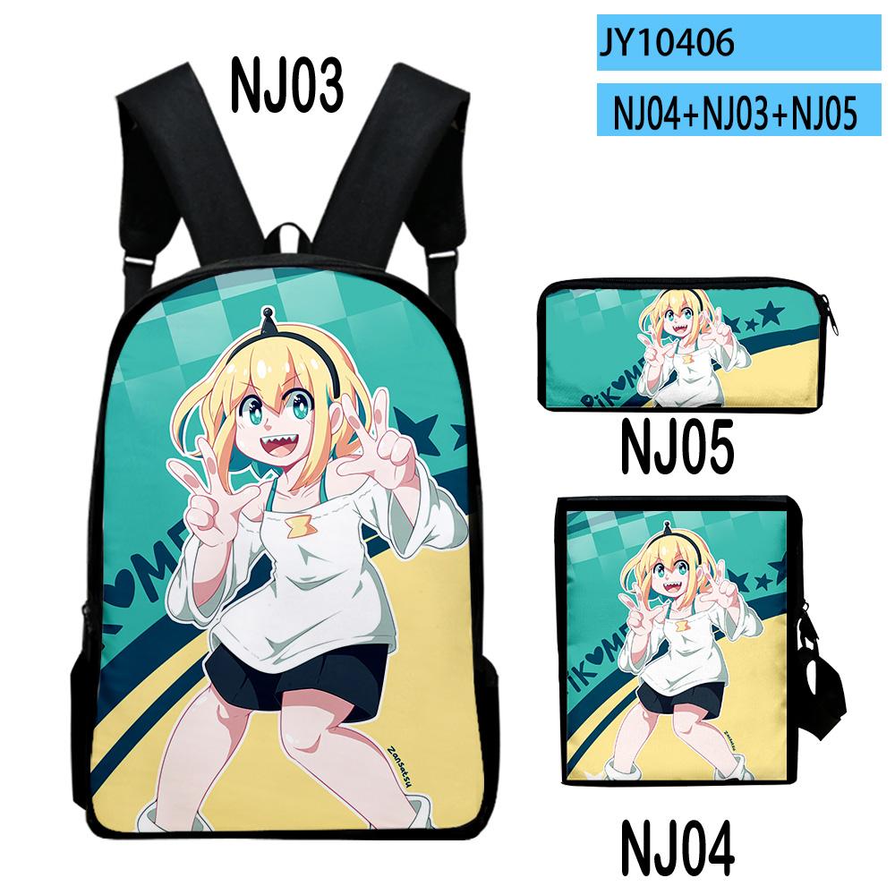 Popular Novelty Pikamee Anime 3D Print 3pcs/Set Pupil School Bags Laptop Daypack Backpack Inclined Shoulder Bag Pencil Case