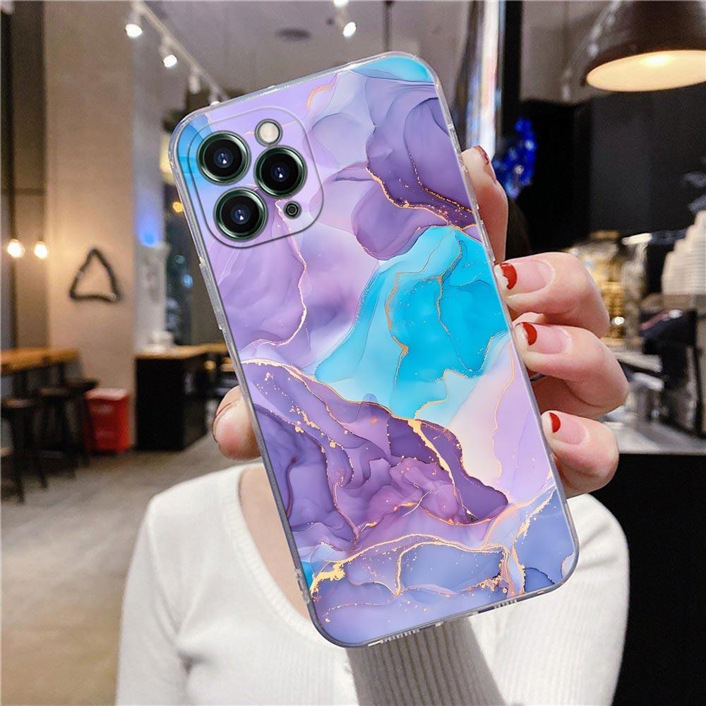 Flowing Color Marble Pattern Clear Case For iPhone 16 15 14 13 12 11 Pro Max Mini Xs XR X 7 8 Plus Cover For Iphone 16 Pro Case