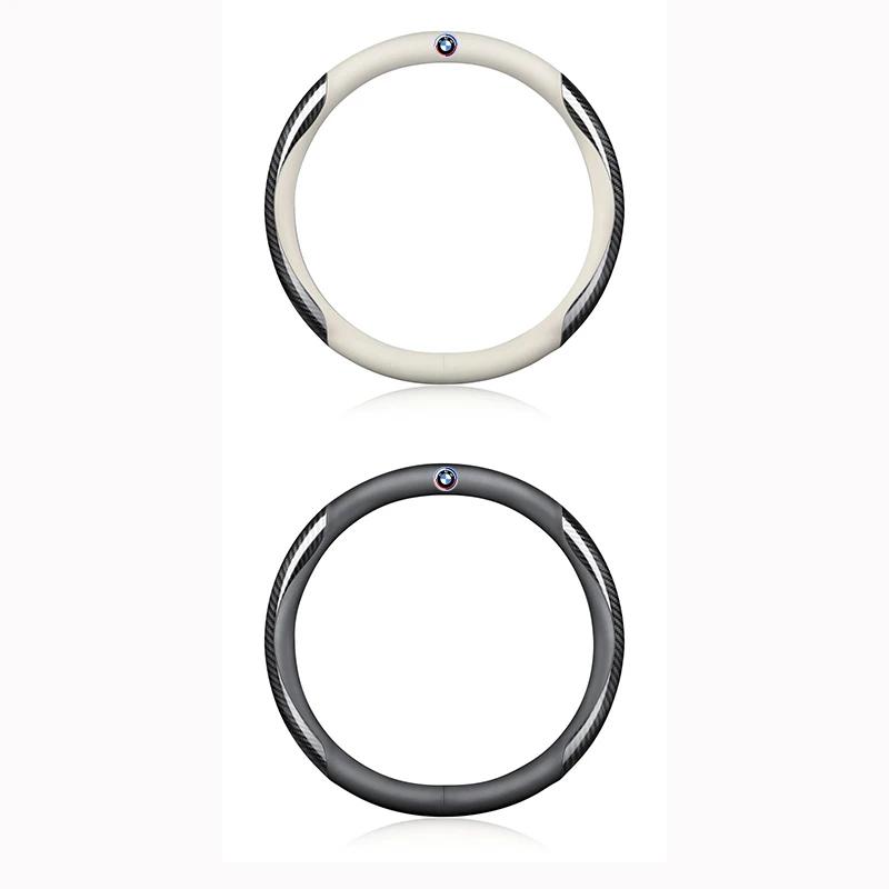 PU Leather Carbon Fiber Car Steering Wheel Cover Emblem Car Accessories For BMW 50th Kith M X1 X2 X3 X4 X5 X6 X7 E46 E90 E60 F10