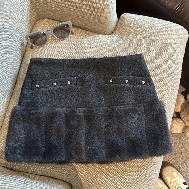 Autumn/Winter 2025 High-Waisted Slimming Patchwork Woolen Pencil Skirt Medium серый