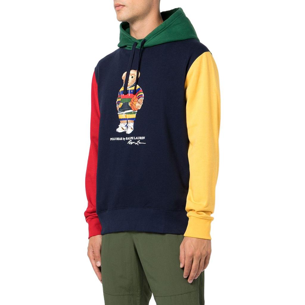 Polo Ralph Lauren FW22 Color Block Cartoon Bear Print Loose Fit Straight Leg Hooded Long Sleeve Sweatshirt Men sweatshirt Blue 710853351-003