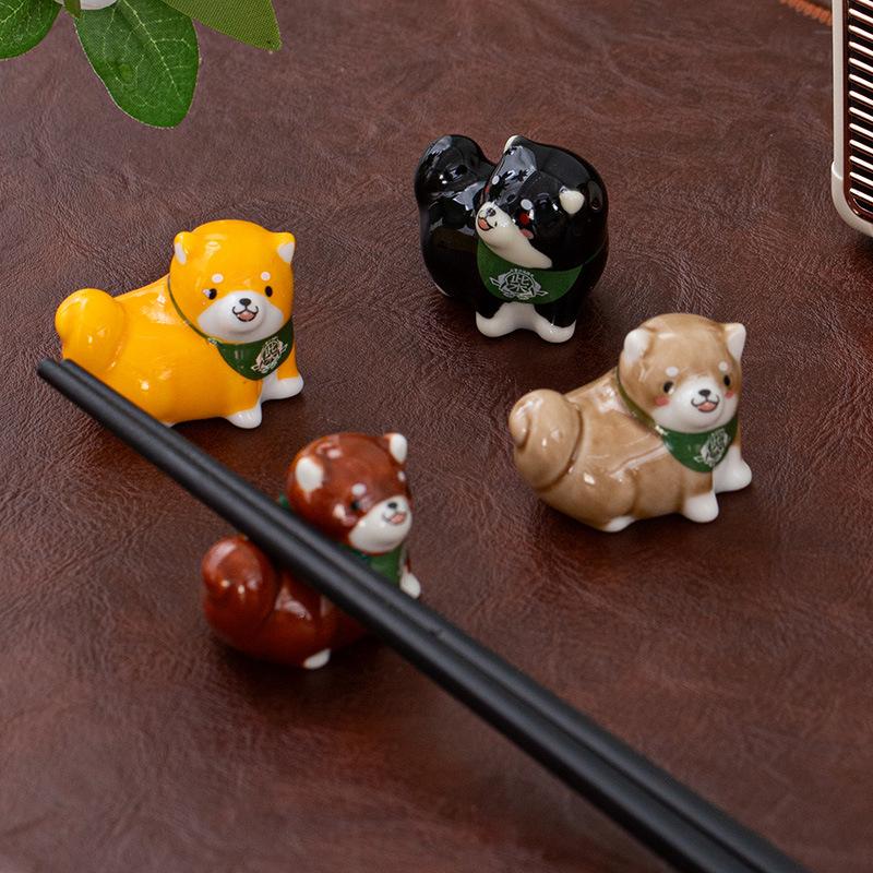 1-3 Japansk Shiba Inu Ätpinnshållare Djurserie Keramiska Bordsdekorationer Hem Kök Skedstöd Söta Tehusdjur