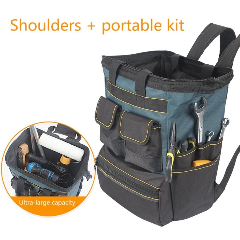 Tool Backpack 31x21x43cm Wide Top Opening Multiple Exterior Pockets for Wrenches Screwdrivers Easy Access Organization