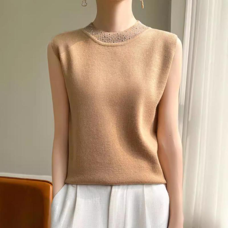 24 Frühling und Sommer neues dünnes Imitat-Sweatshirt Damen Strick-Unterhemd ärmellose Weste Damen Rundhals innen