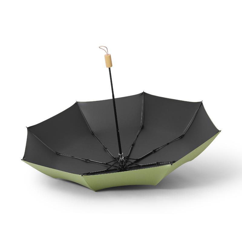 Three-fold simple plain windproof creative solid wood handle women's vinyl parasol fixed plus ogo small fresh sun