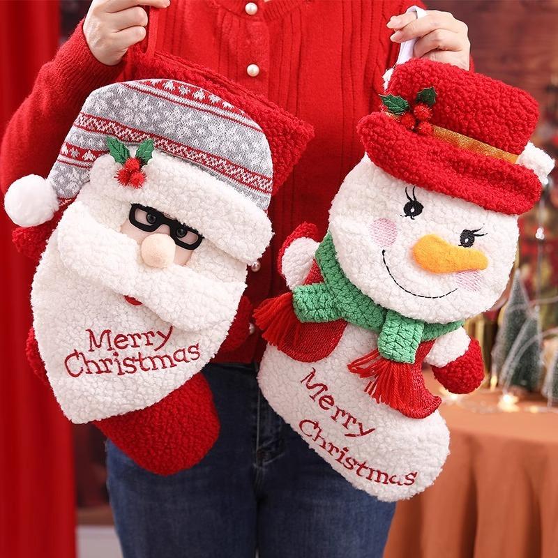 Christmas stockings candy bag, Christmas decorations cartoon Santa tote bag, holiday pendant scene arrangement