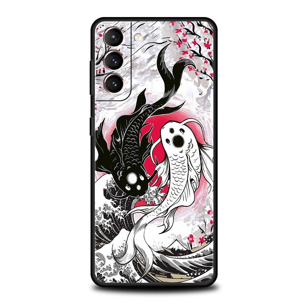 Koi Fish Case For Samsung Galaxy S22 Ultra S21 S20 FE 5G S10 S9 S24 Plus S10E S23 Phone Cover Black Silicone Shell